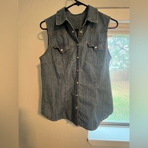 Denim Sleeveless Button-Up Top